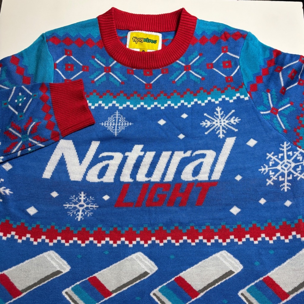 Natural Light Tipsy Elves Ugly Christmas Sweater Mens L Beer Natty Light